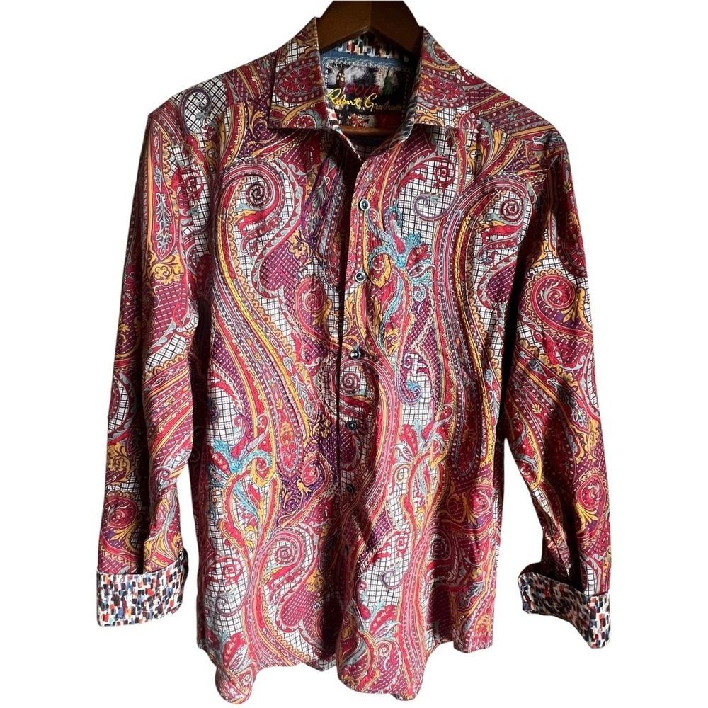 Robert Graham Men's Medium 2016 Paisley Embroidered Flip Cuff Button Shirt